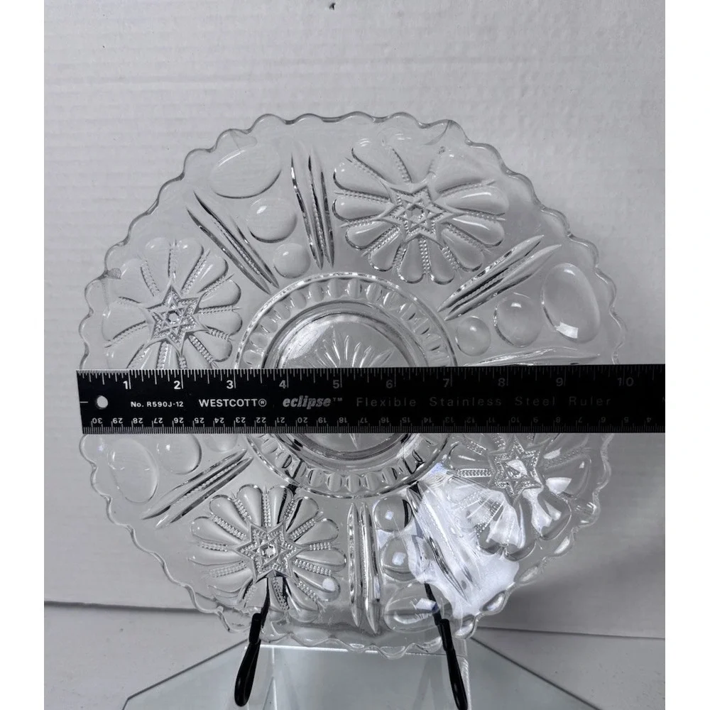 Vintage Clear Pressed Glass Cup Edge Serving Platter Star & Flower Floral Design